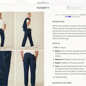 New Faherty Men's Blue Carpenter Jeans